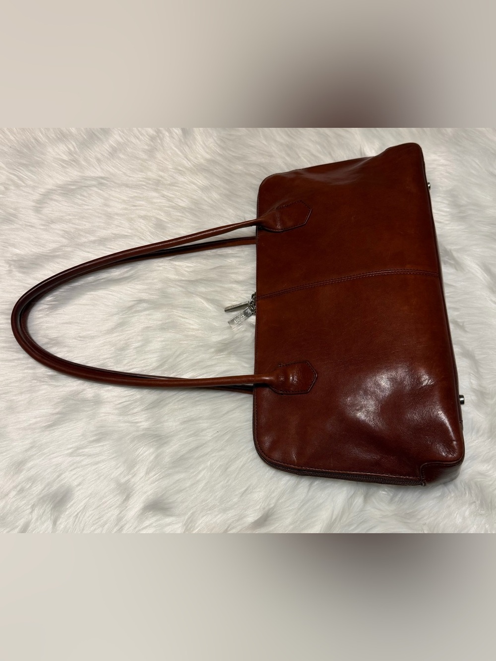 HOBO Structured Leather Tote in Chestnut Brown